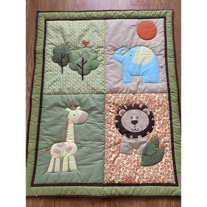 Crib Baby Blanket Lovey Giraffe Elephant Lion and Bird Quilt Wall Hanging 34x44
